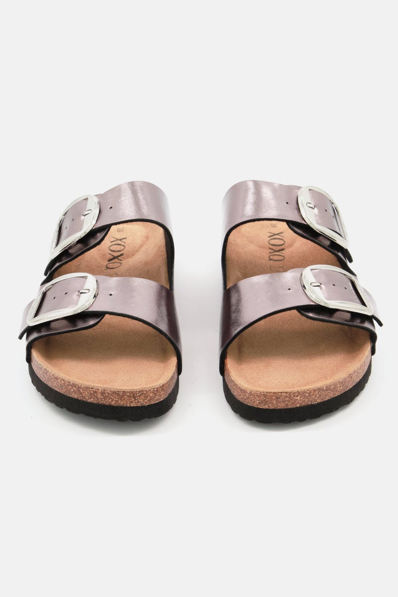 XOXO Women Slip On Cork Sandals, Metallic Silver  - Image 3