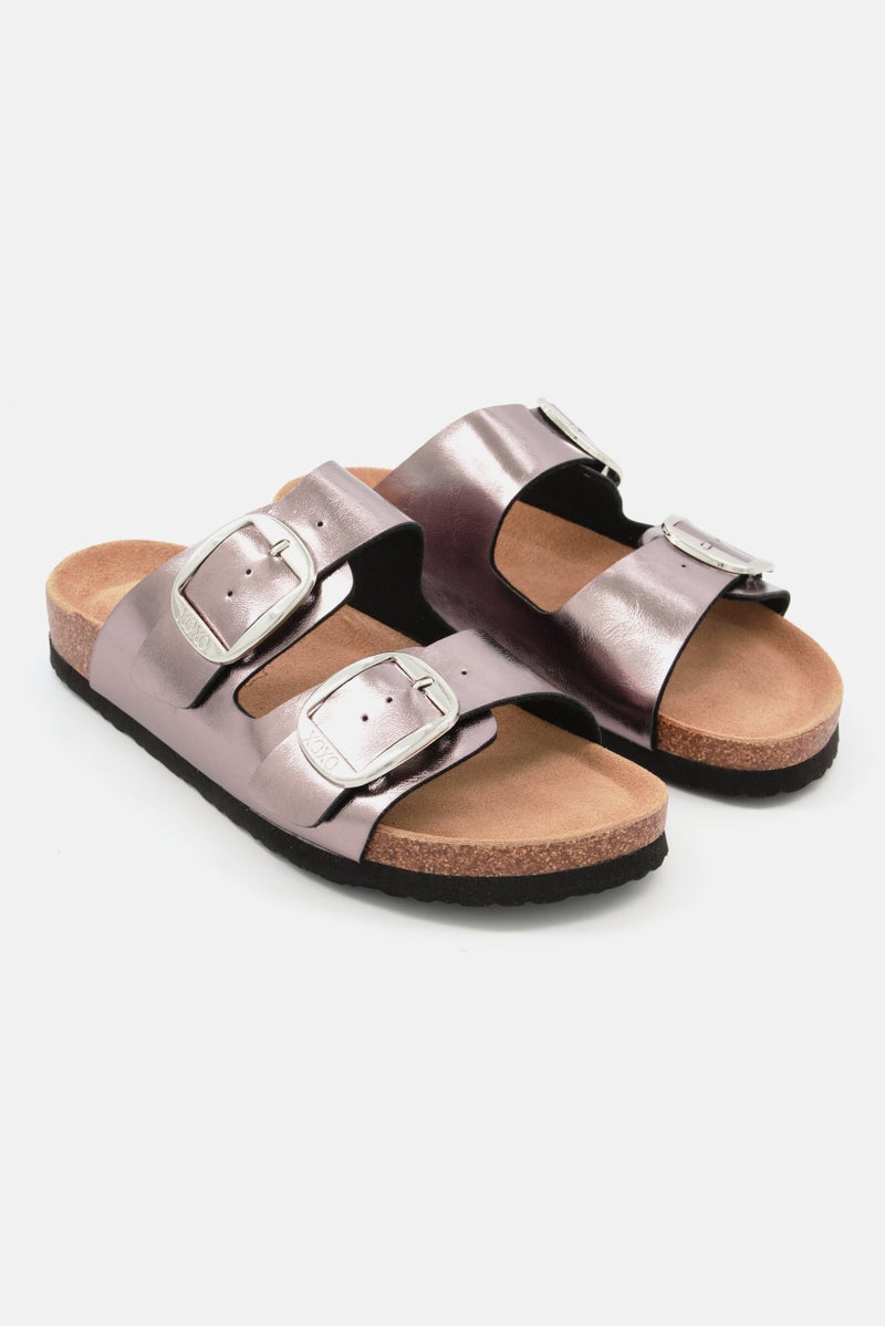 XOXO Women Slip On Cork Sandals, Metallic Silver  - Image 1