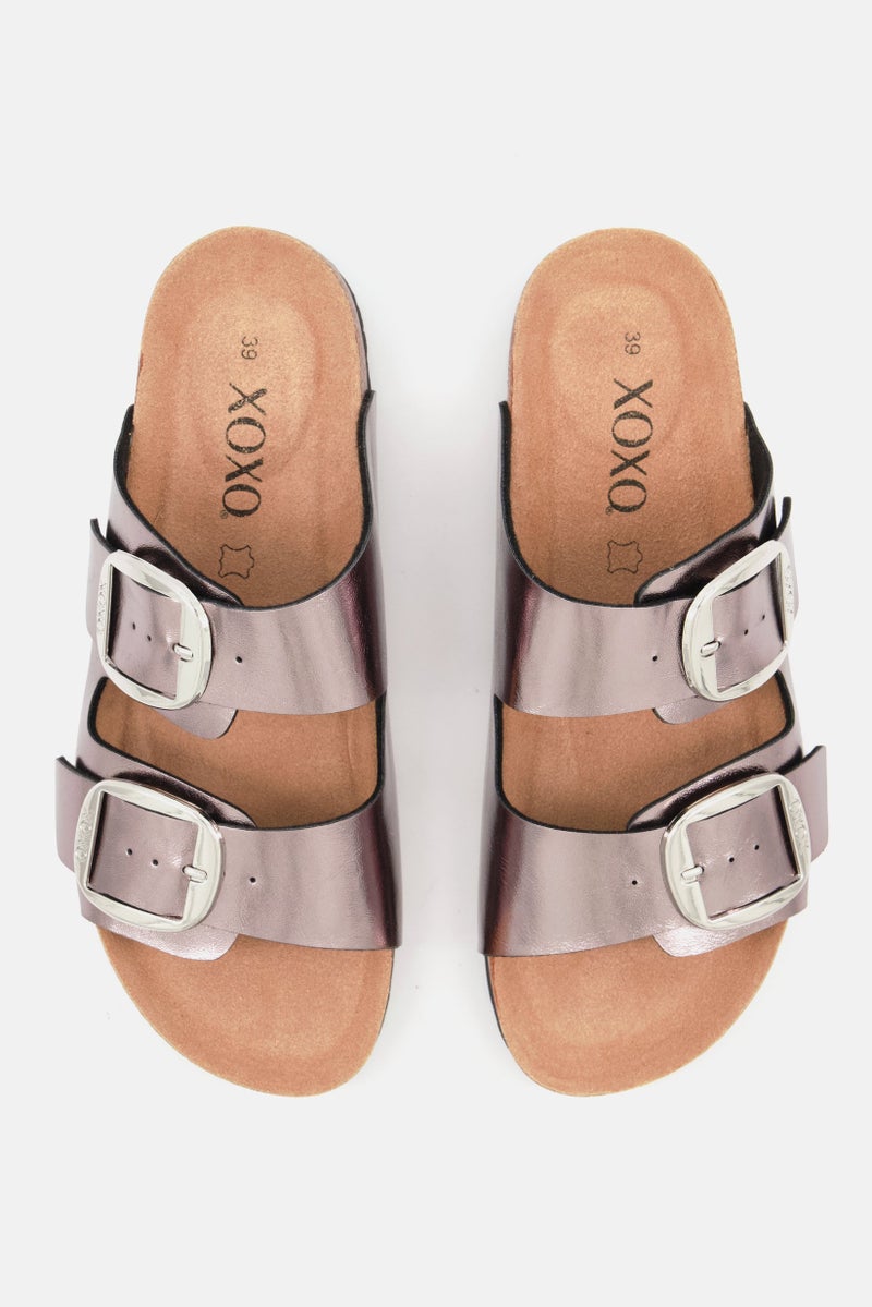 XOXO Women Slip On Cork Sandals, Metallic Silver  - Image 4