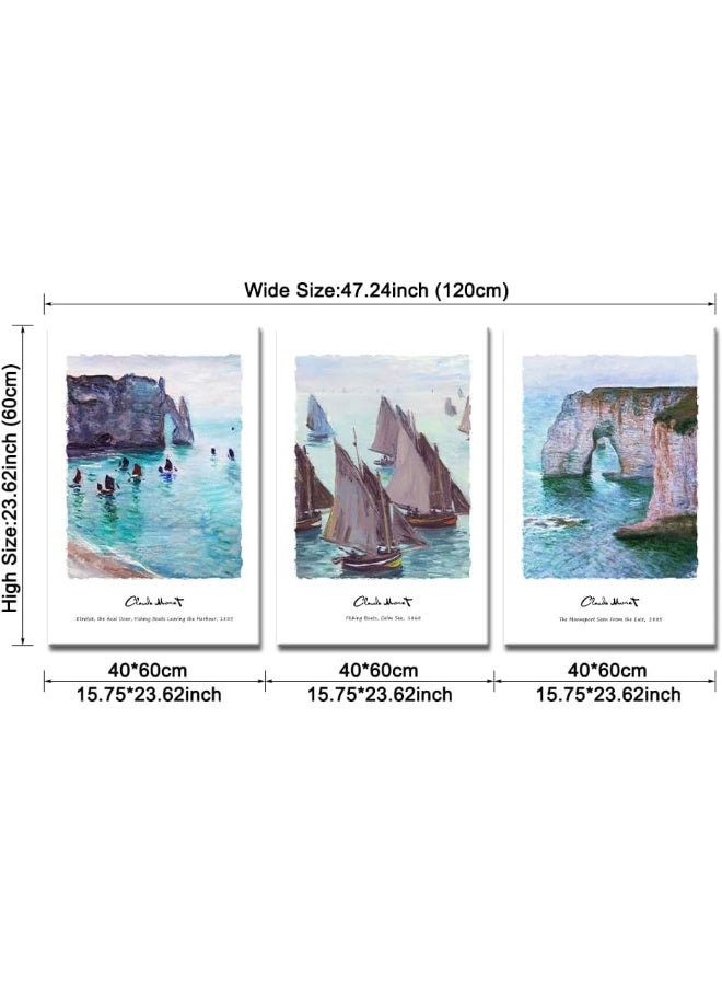 Pyradecor Large 3pcs Fishing Boats Cliffs at Etretat by Claude Monet Reproduction - Image 5