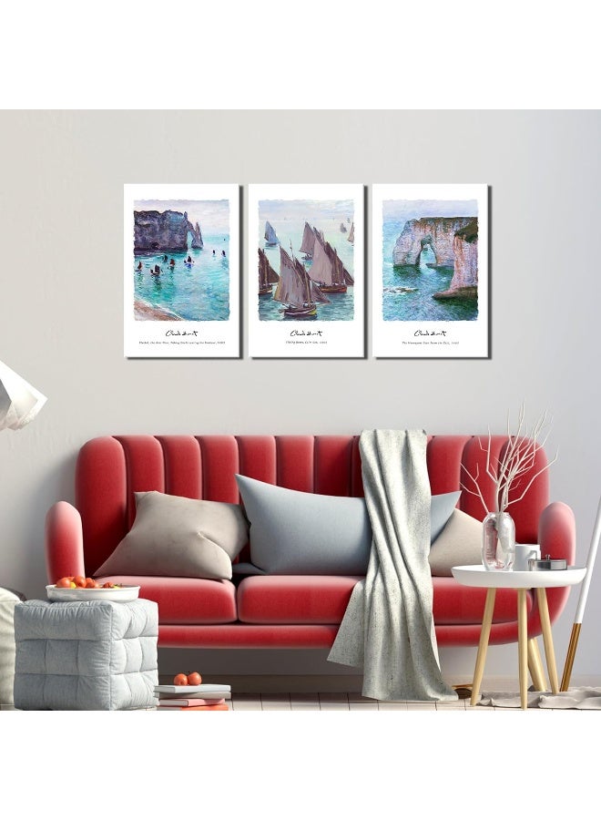 Pyradecor Large 3pcs Fishing Boats Cliffs at Etretat by Claude Monet Reproduction - Image 4