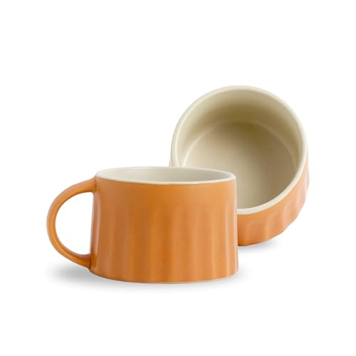 Shay Ceramic Line Cappuccino Cup, Set of 2, Brown, 270ml | Cappuccino Cup | Matte Finish | Large Cup for Coffee | Ceramic Cup | Premium Stoneware Coffee Cup | Microwave Safe (Line Cappuccino - Brown) - Image 1
