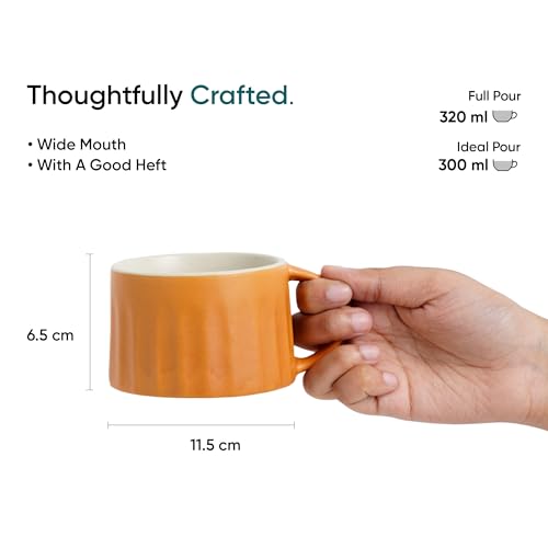 Shay Ceramic Line Cappuccino Cup, Set of 2, Brown, 270ml | Cappuccino Cup | Matte Finish | Large Cup for Coffee | Ceramic Cup | Premium Stoneware Coffee Cup | Microwave Safe (Line Cappuccino - Brown) - Image 4