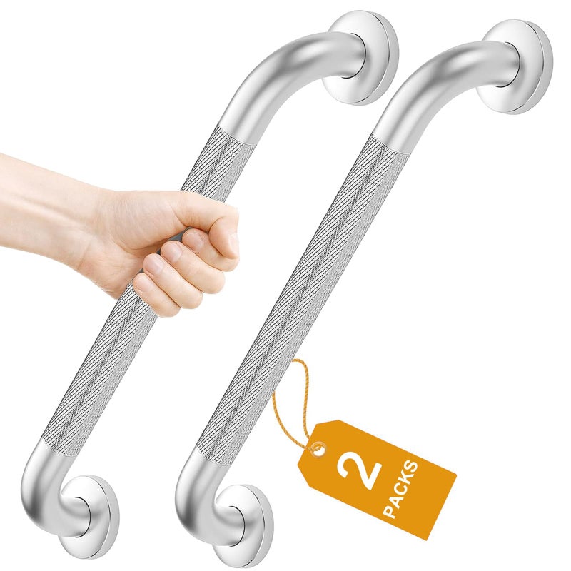 FANHAO 2 Pack Shower Grab Bar 16 Inch Stainless Steel Bathroom Grab Bar with AntiSlip Knurled Grip Heavy Duty Shower Handle Bath Handle Safety Bars for Elderly or Handicapped Brushed - Image 2