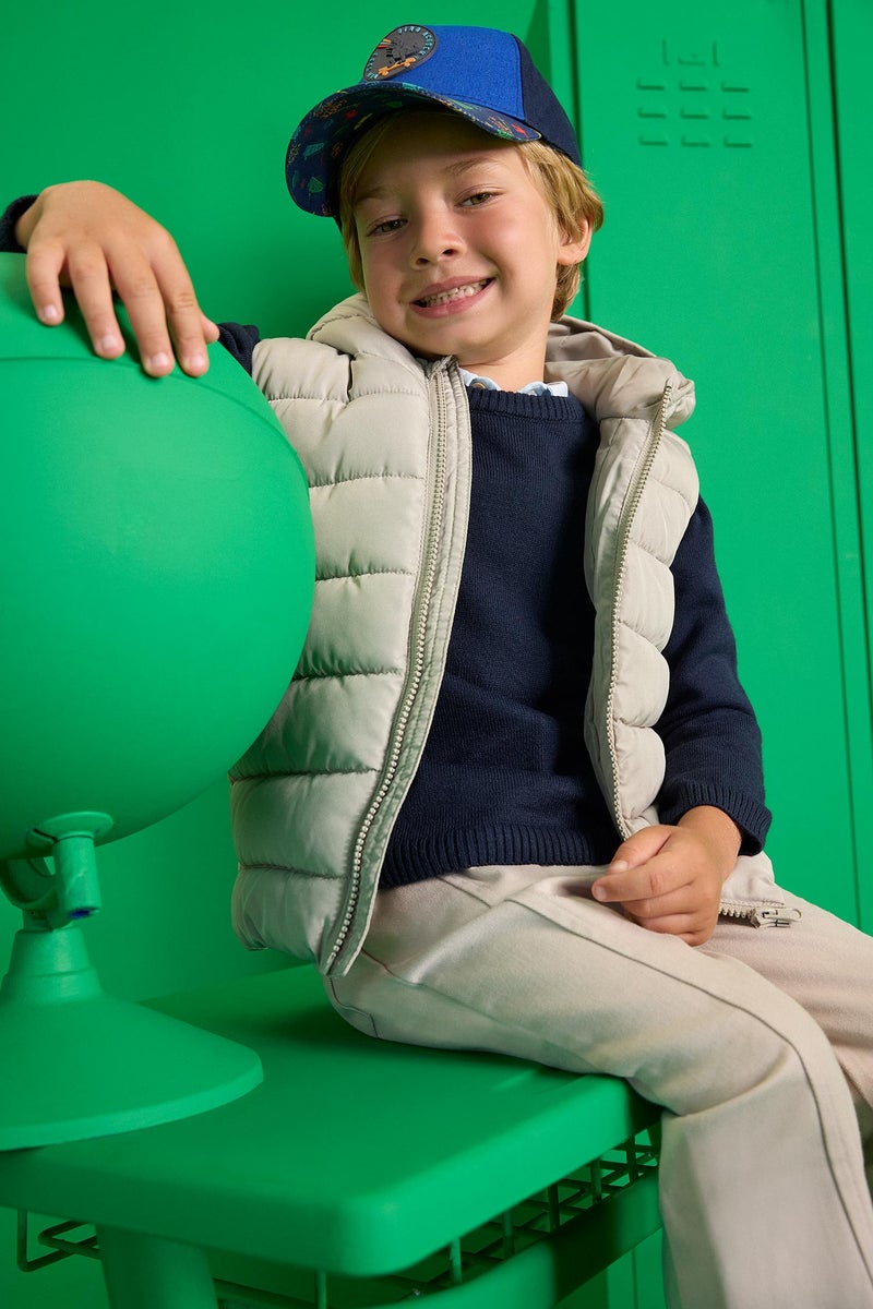 DeFacto Grey BabyBoy Baby Boy Waterproof Hooded Zippered Puffer Vest Casual - Image 1