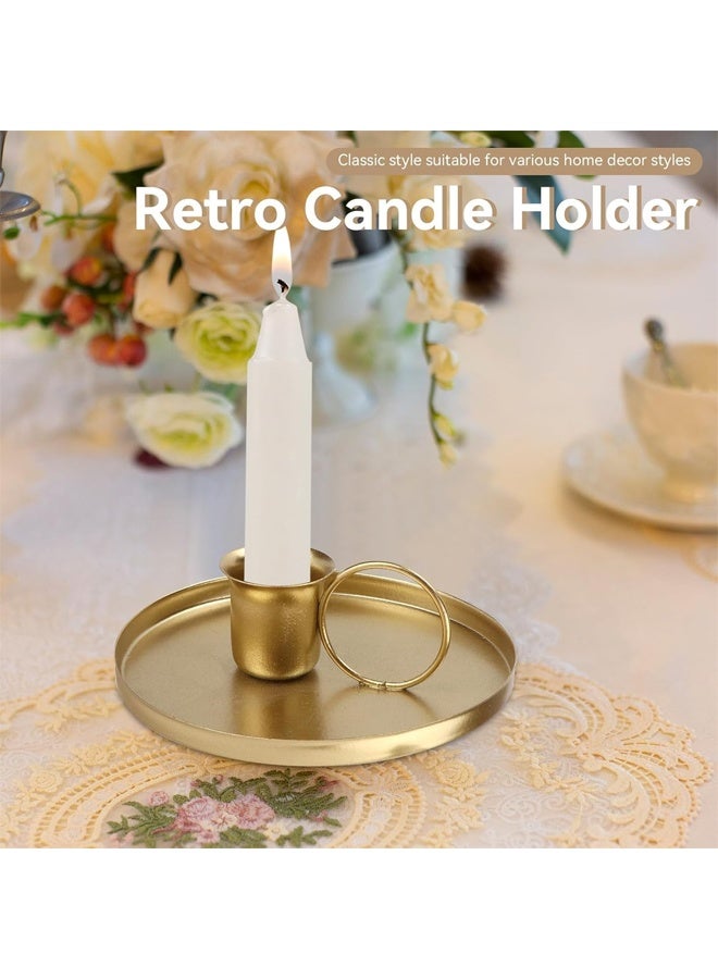 DUNISO 2Pcs Metal Taper Candle Holder, Candle Holders for Candlesticks Retro Iron Taper Candle Holders with Handle Emergency Candle Holder，Gold  - Image 3