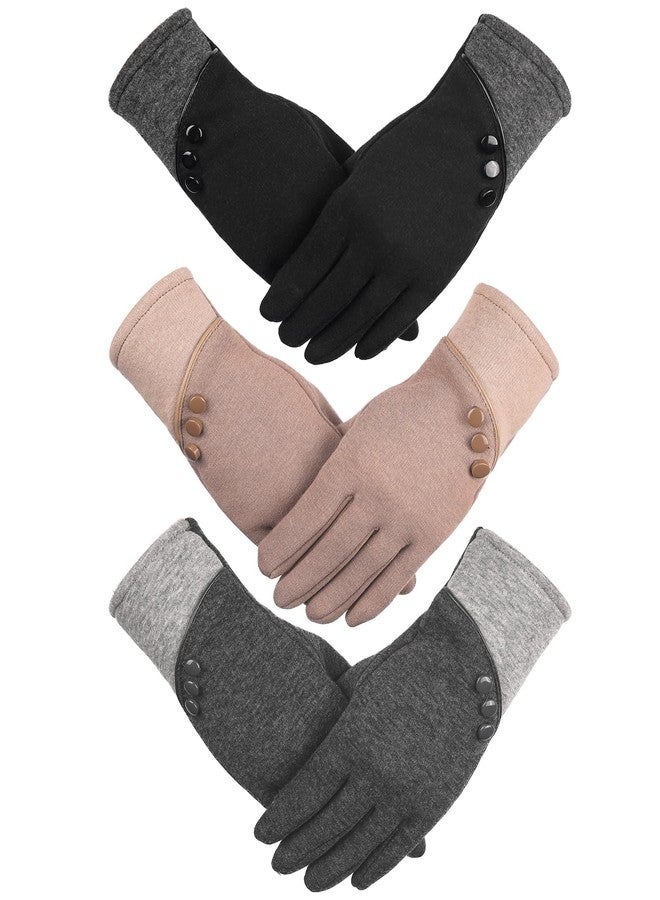 Yafeite Women's Winter Gloves - 3 Pairs Fleece Lined, Touchscreen Fingers, Windproof for Cold Weather (Black/Gray/Pink) - Image 1