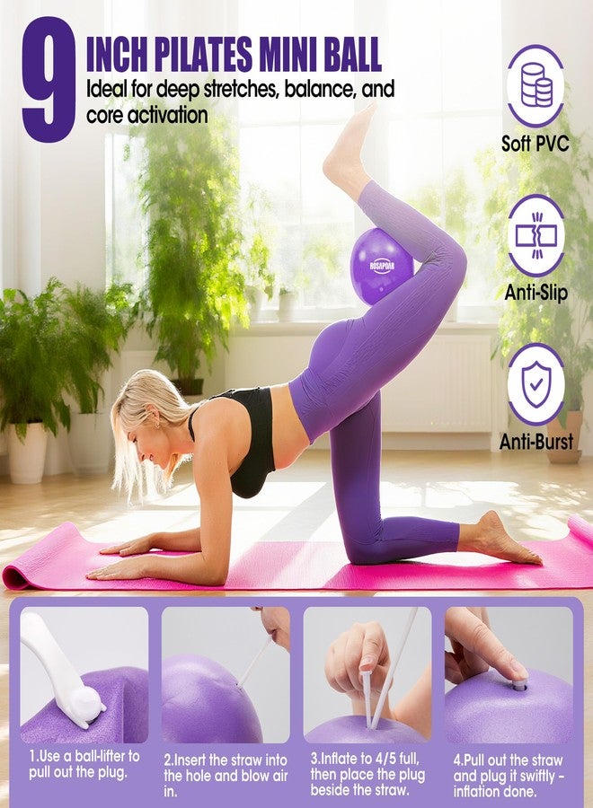 ROSAPOAR Pilates Kit - 14" Pilates Essentials Kit for Women, Pilates Ring Set - Magic Circle with 9'' Yoga Ball for Home Workouts, Toning & Core Sculpting Pilates Equipment - Purple - Image 5