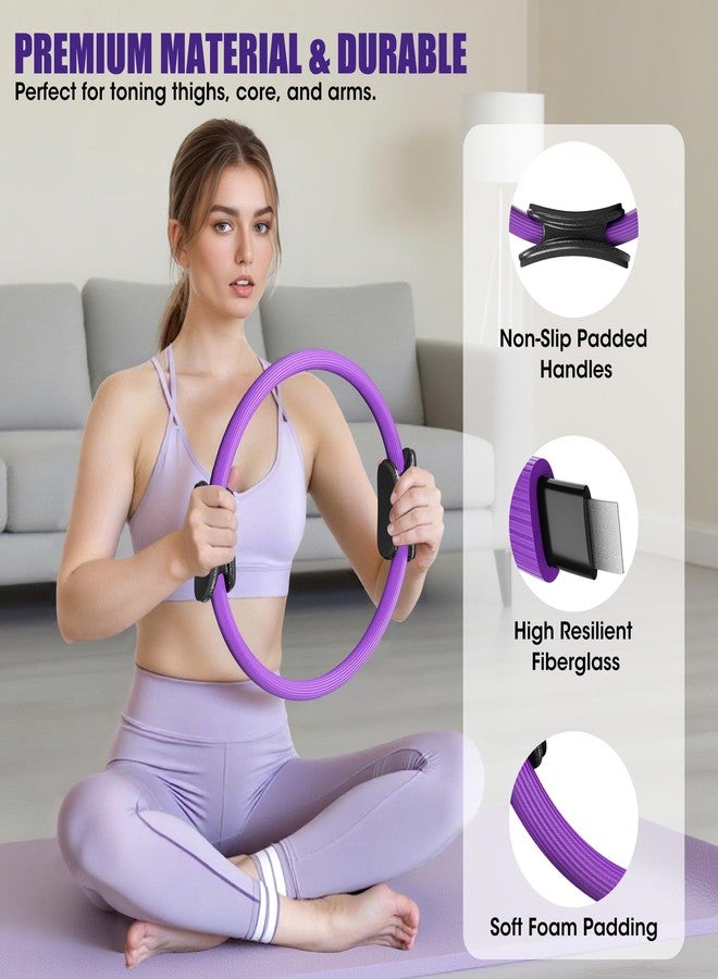 ROSAPOAR Pilates Kit - 14" Pilates Essentials Kit for Women, Pilates Ring Set - Magic Circle with 9'' Yoga Ball for Home Workouts, Toning & Core Sculpting Pilates Equipment - Purple - Image 3