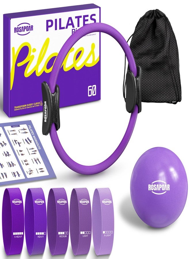 ROSAPOAR Pilates Kit - 14" Pilates Essentials Kit for Women, Pilates Ring Set - Magic Circle with 9'' Yoga Ball for Home Workouts, Toning & Core Sculpting Pilates Equipment - Purple - Image 1