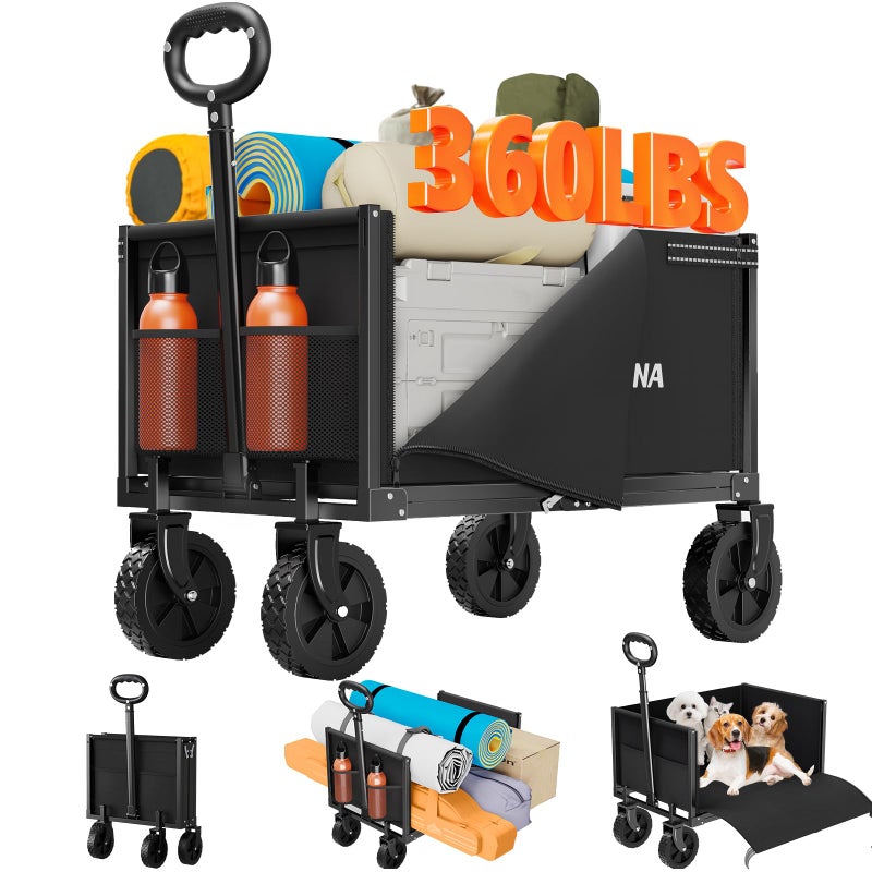 Semoprus YACONA 3 in 1 Wagons Carts Foldable, 360LBS Lightweight Wagon with All Terrain Wheels, Collapsible Wagon Cart for Grocery, Camping, Beach, Garden & Sports - Image 1