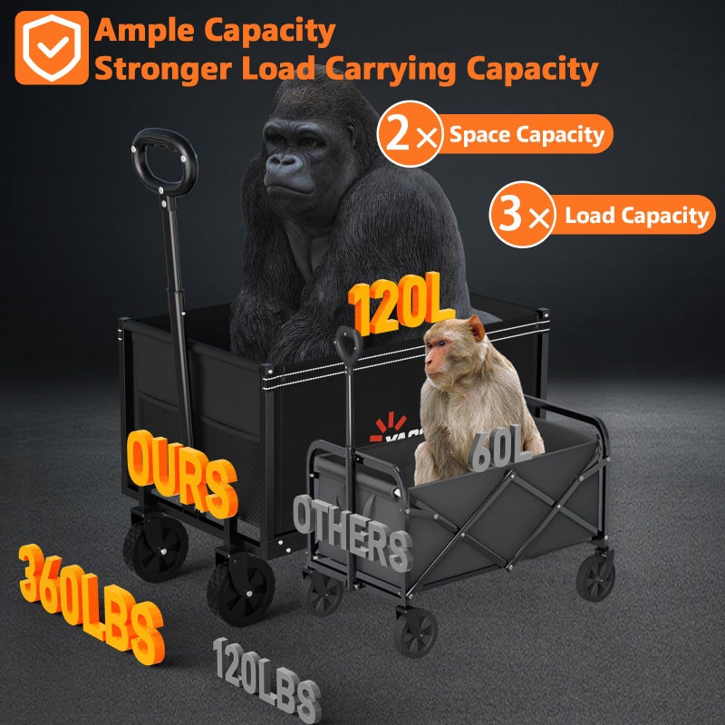 Semoprus YACONA 3 in 1 Wagons Carts Foldable, 360LBS Lightweight Wagon with All Terrain Wheels, Collapsible Wagon Cart for Grocery, Camping, Beach, Garden & Sports - Image 5