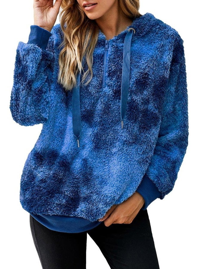 Yanekop Womens Hoodies Sherpa Pullover Sweater Fuzzy Fleece Sweatshirt Oversized Hoodie Cozy Outerwear with Pockets, A Royal Blue, XL - Image 4