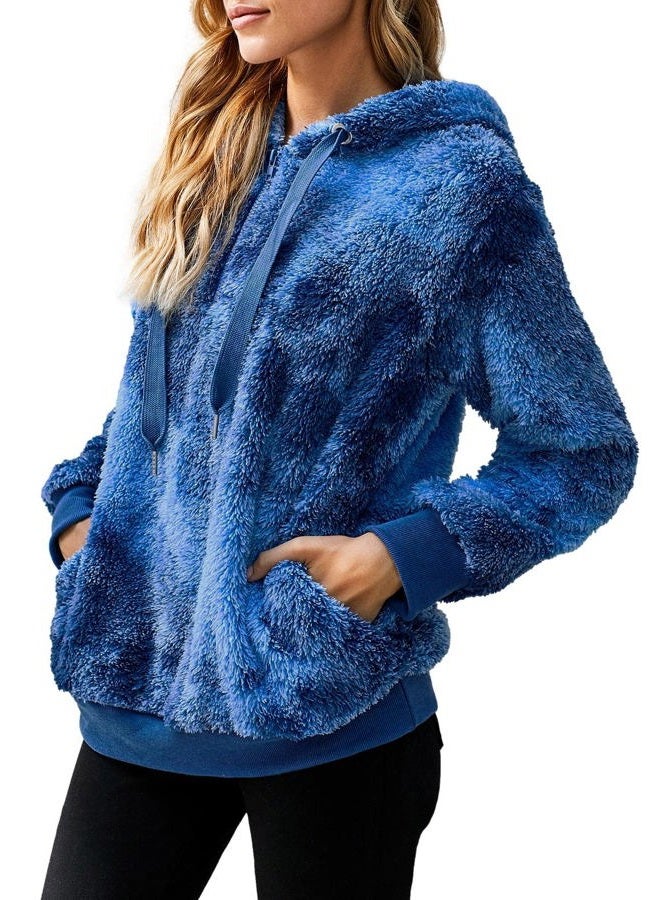 Yanekop Womens Hoodies Sherpa Pullover Sweater Fuzzy Fleece Sweatshirt Oversized Hoodie Cozy Outerwear with Pockets, A Royal Blue, XL - Image 5