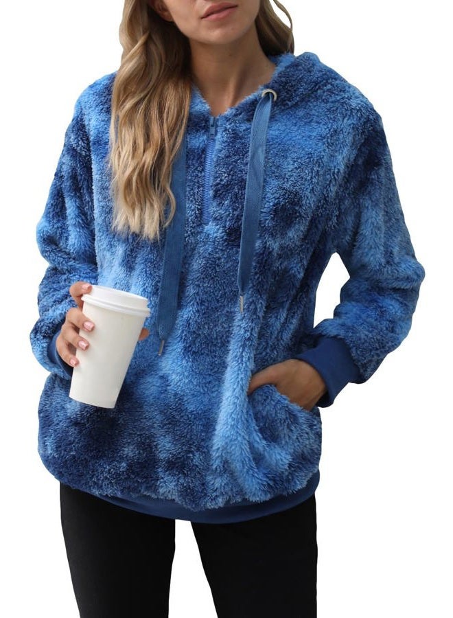 Yanekop Womens Hoodies Sherpa Pullover Sweater Fuzzy Fleece Sweatshirt Oversized Hoodie Cozy Outerwear with Pockets, A Royal Blue, XL - Image 1