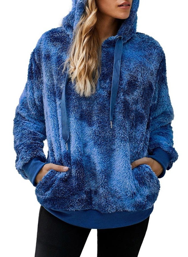 Yanekop Womens Hoodies Sherpa Pullover Sweater Fuzzy Fleece Sweatshirt Oversized Hoodie Cozy Outerwear with Pockets, A Royal Blue, XL - Image 3