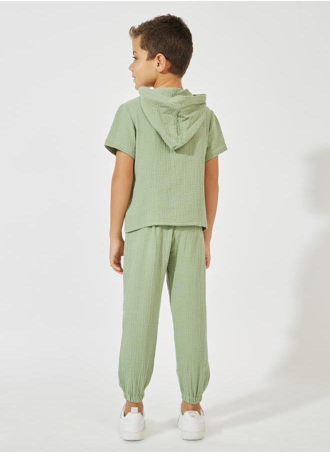 Styli - Solid Textured Hooded Top & Jogger Set - Image 1