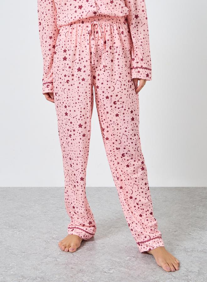 Styli Star Print Contrast Piped Shirt and Pyjama Set - Image 5