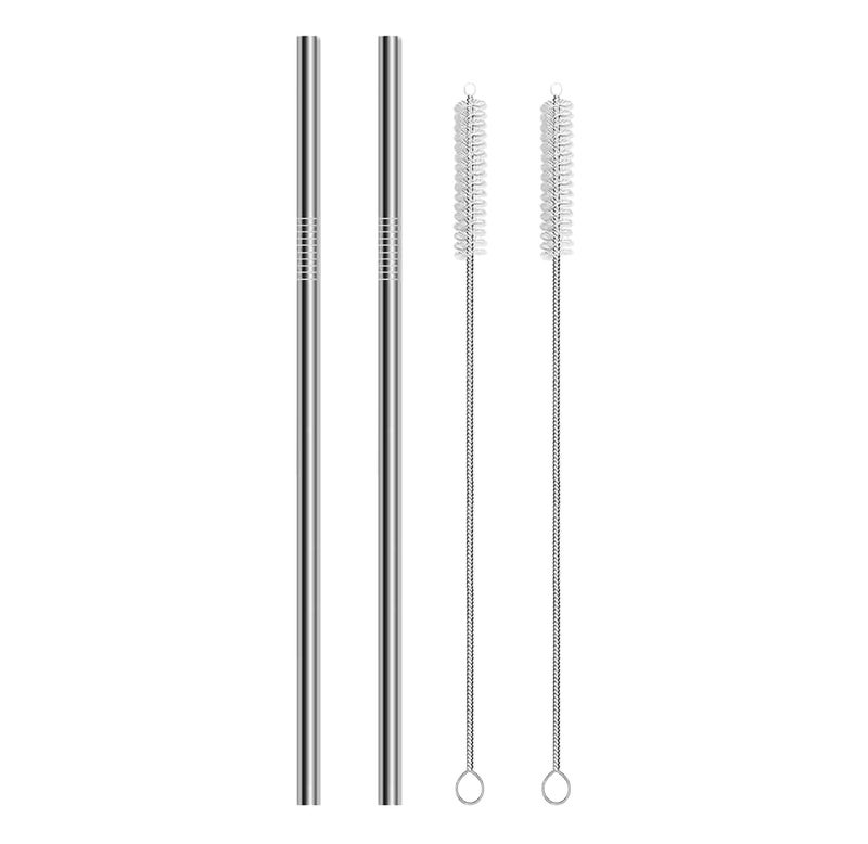 HUNCHA Metal Straws Stainless Steel Straws 10.5" Drinking Straws Reusable, Perfect for Cocktail, Cleaning Brush for 20/30 Oz Perfect for Yeti, Trail, Tumblers, Bars(2 Straight | 2 Brush) - Image 1