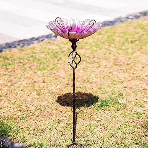 MUMTOP 31 Inch Height Glass Birdbath Birdfeeder with Metal Stake Garden Yard Outdoor Pink - Image 2