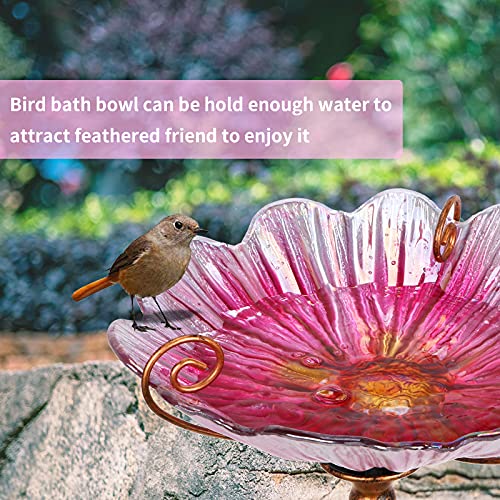 MUMTOP 31 Inch Height Glass Birdbath Birdfeeder with Metal Stake Garden Yard Outdoor Pink - Image 3
