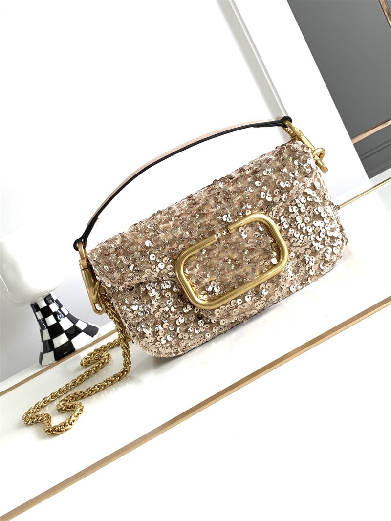 Fashionable High-Grade 3D Sequined Shoulder Messenger Handbag Women'S Bag Magnetic Buckle Open And Close Sheep Leather Lining Trendy All-Match Bag - Image 3