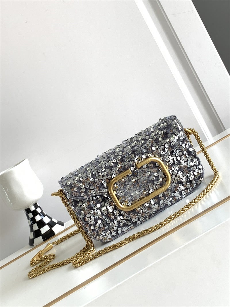 Fashionable High-Grade 3D Sequined Shoulder Messenger Handbag Women'S Bag Magnetic Buckle Open And Close Sheep Leather Lining Trendy All-Match Bag - Image 1