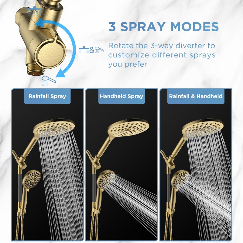 MakeFit Dual Handheld Shower Head Combo, 2-in-1 Rain Shower Heads System 8 Inch Rainfall Shower Head and 10 Modes High Pressure Hand Held Showerhead with Built-in Power Wash - Image 5