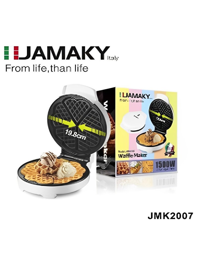 Jamaky Italy - ماكينة صنع الوافل 1500 وات بتكنولوجيا ايطالية - JMK 2007 - ابيض سخان قوي للتسوية السريعة لعمل الوافل بشكل جميل وسهل الاستخدام لوحة مطلية غير لاصقة لسهولة التنظيف - Image 1
