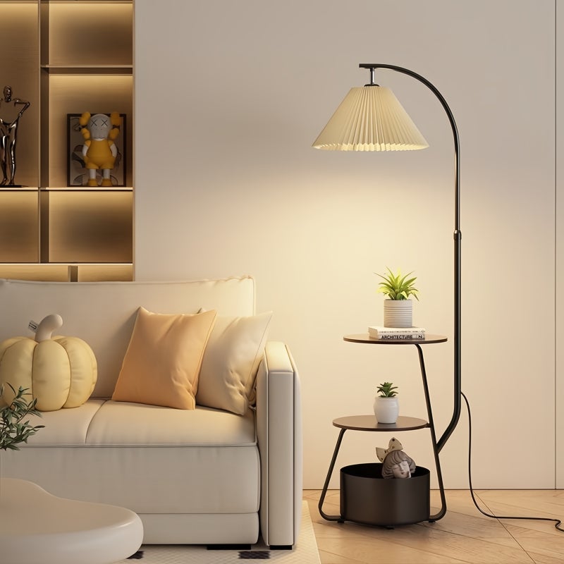 Sharpdo Nordic Curved Floor Lamp,Standing lamp With 3-Layer Side Table and Storage Drawer, Multi-functional Living Room and Bedroom Desk Lamp, Suitable for Reading and Decoration - Image 4