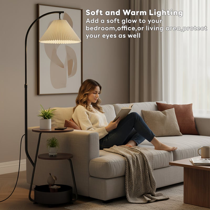 Sharpdo Nordic Curved Floor Lamp,Standing lamp With 3-Layer Side Table and Storage Drawer, Multi-functional Living Room and Bedroom Desk Lamp, Suitable for Reading and Decoration - Image 5