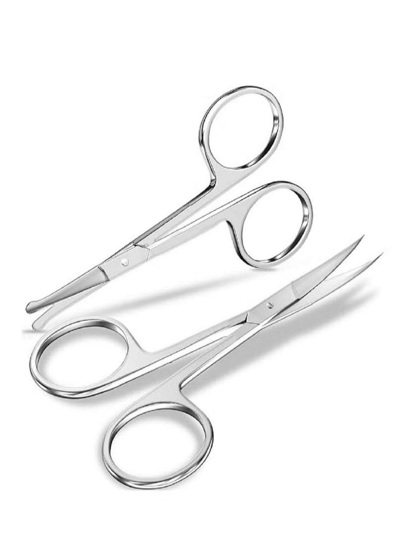 مقص شعر الوجه المنحني والدائري لقص اللحية والأنف والحواجب والرموش وشعر الأذن  مقص تقليم احترافي من الفولاذ المقاوم للصدأ باللون الفضي - Image 1