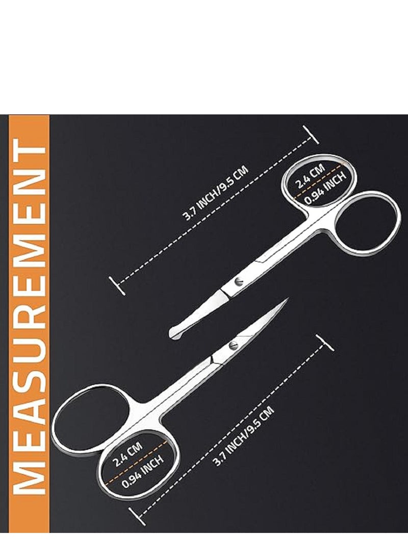 مقص شعر الوجه المنحني والدائري لقص اللحية والأنف والحواجب والرموش وشعر الأذن  مقص تقليم احترافي من الفولاذ المقاوم للصدأ باللون الفضي - Image 2