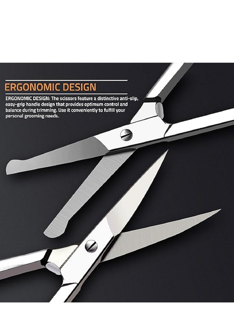 مقص شعر الوجه المنحني والدائري لقص اللحية والأنف والحواجب والرموش وشعر الأذن  مقص تقليم احترافي من الفولاذ المقاوم للصدأ باللون الفضي - Image 3