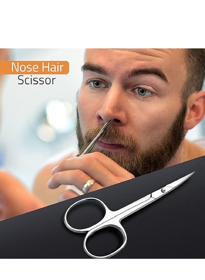 مقص شعر الوجه المنحني والدائري لقص اللحية والأنف والحواجب والرموش وشعر الأذن  مقص تقليم احترافي من الفولاذ المقاوم للصدأ باللون الفضي - Image 4