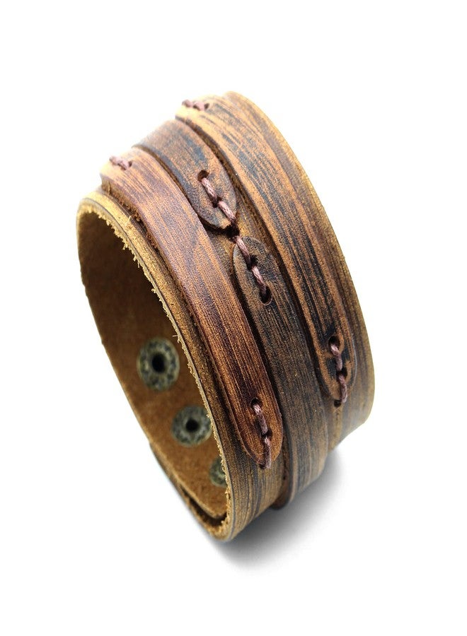 اكسوسامس سوار معصم عريض من الجلد بتصميم بانك روك من Xusamss (بني) - Image 1