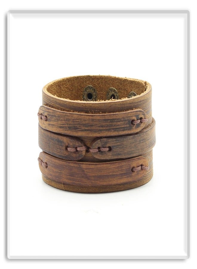 اكسوسامس سوار معصم عريض من الجلد بتصميم بانك روك من Xusamss (بني) - Image 2