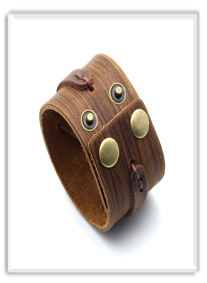 اكسوسامس سوار معصم عريض من الجلد بتصميم بانك روك من Xusamss (بني) - Image 3