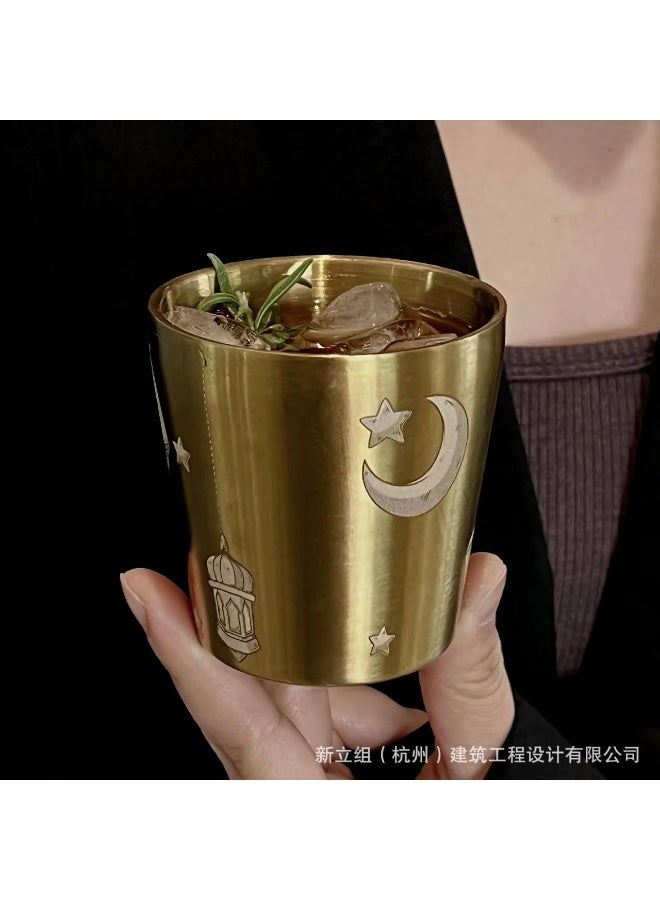 Ramadan Themed Stainless Steel Cup, Brushed Golden Finish, Crescent & Lantern Patterns - Image 4