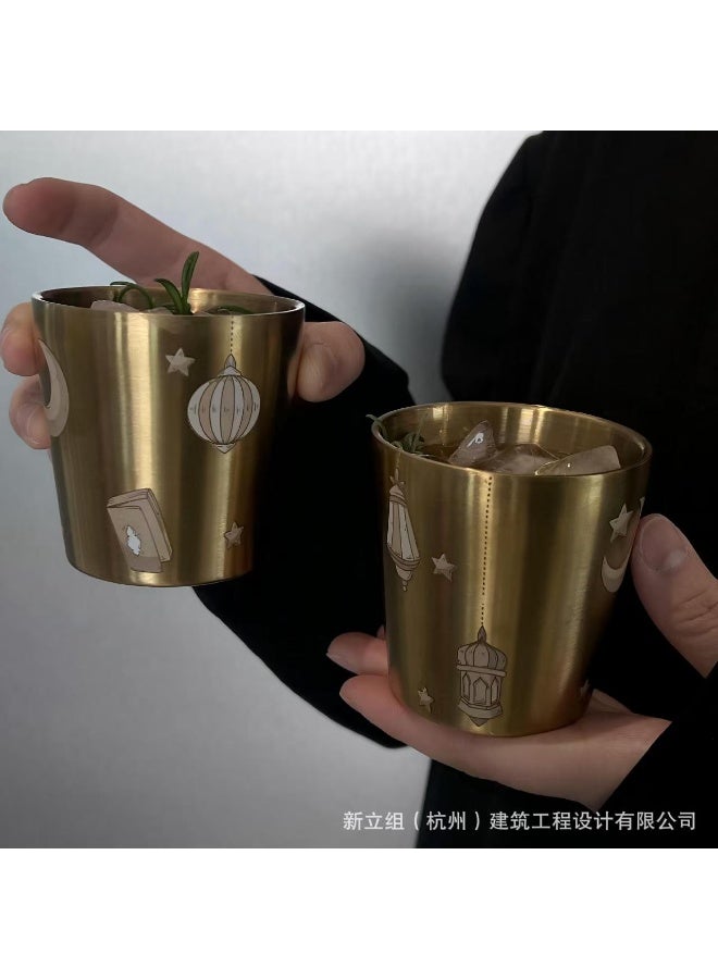 Ramadan Themed Stainless Steel Cup, Brushed Golden Finish, Crescent & Lantern Patterns - Image 3