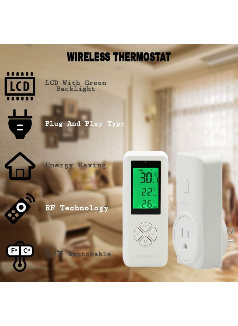 DIGITEN DIGITEN Wireless Thermostat Plug in Digital Temperature Controller Outlet Programmable Thermostat with Build-in Temperature Sensor Remote Control Greenhouse Thermostat Outlet Plug for Heater  - Image 4