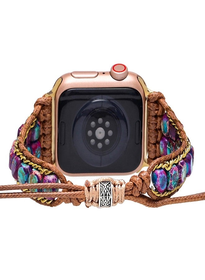 SURPRISE PIE Women Handmade Boho Stone Watch Bracelet Band Compatible with Apple Watch Bands Watch Strap for Iwatch Series9 8 7 6 5 4 3 2 1 SE Ultra(Pink-42/44/45mm) - Image 3