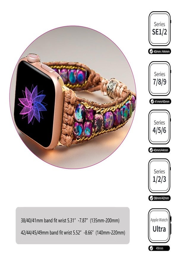 SURPRISE PIE Women Handmade Boho Stone Watch Bracelet Band Compatible with Apple Watch Bands Watch Strap for Iwatch Series9 8 7 6 5 4 3 2 1 SE Ultra(Pink-42/44/45mm) - Image 5