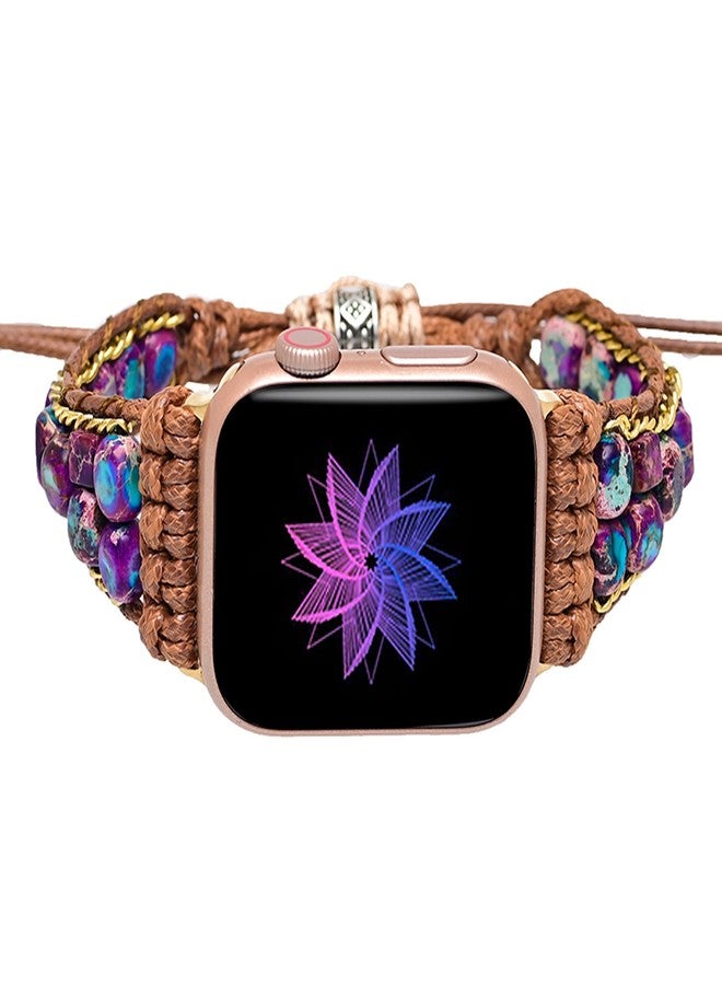 SURPRISE PIE Women Handmade Boho Stone Watch Bracelet Band Compatible with Apple Watch Bands Watch Strap for Iwatch Series9 8 7 6 5 4 3 2 1 SE Ultra(Pink-42/44/45mm) - Image 2