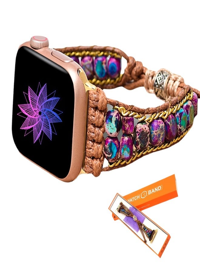 SURPRISE PIE Women Handmade Boho Stone Watch Bracelet Band Compatible with Apple Watch Bands Watch Strap for Iwatch Series9 8 7 6 5 4 3 2 1 SE Ultra(Pink-42/44/45mm) - Image 1