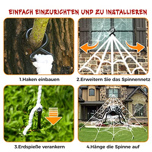BOSONER Halloween Decorations Outdoor Spider Webs: 1Pcs Giant Spiders - 200'' Triangular Web with Hook - Stretch Web and Ground Stakes for Large Halloween Decor and Haunted House Decoration - Image 4