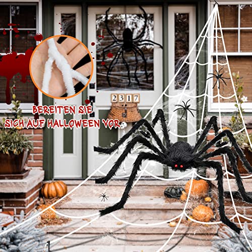 BOSONER Halloween Decorations Outdoor Spider Webs: 1Pcs Giant Spiders - 200'' Triangular Web with Hook - Stretch Web and Ground Stakes for Large Halloween Decor and Haunted House Decoration - Image 2