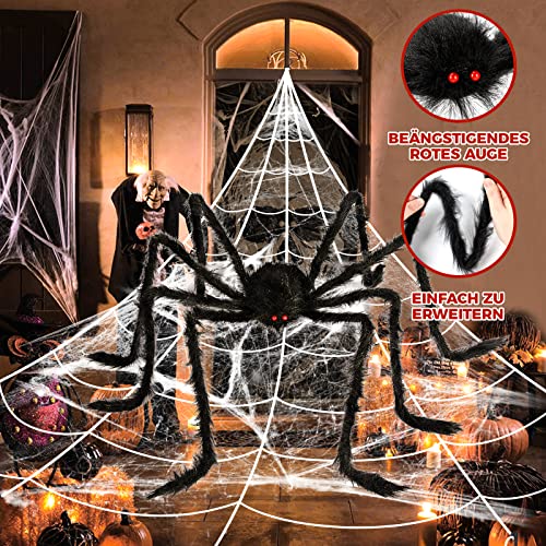 BOSONER Halloween Decorations Outdoor Spider Webs: 1Pcs Giant Spiders - 200'' Triangular Web with Hook - Stretch Web and Ground Stakes for Large Halloween Decor and Haunted House Decoration - Image 5