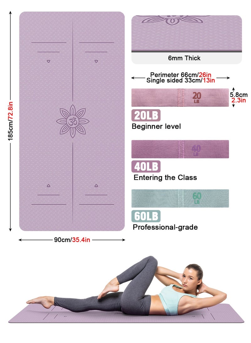 أوربازار مجموعة بساط يوغا للنساء تتضمن بساط يوغا مقاوم للمؤخرة لتمارين البيلاتس والسفر والمكتب - Image 2