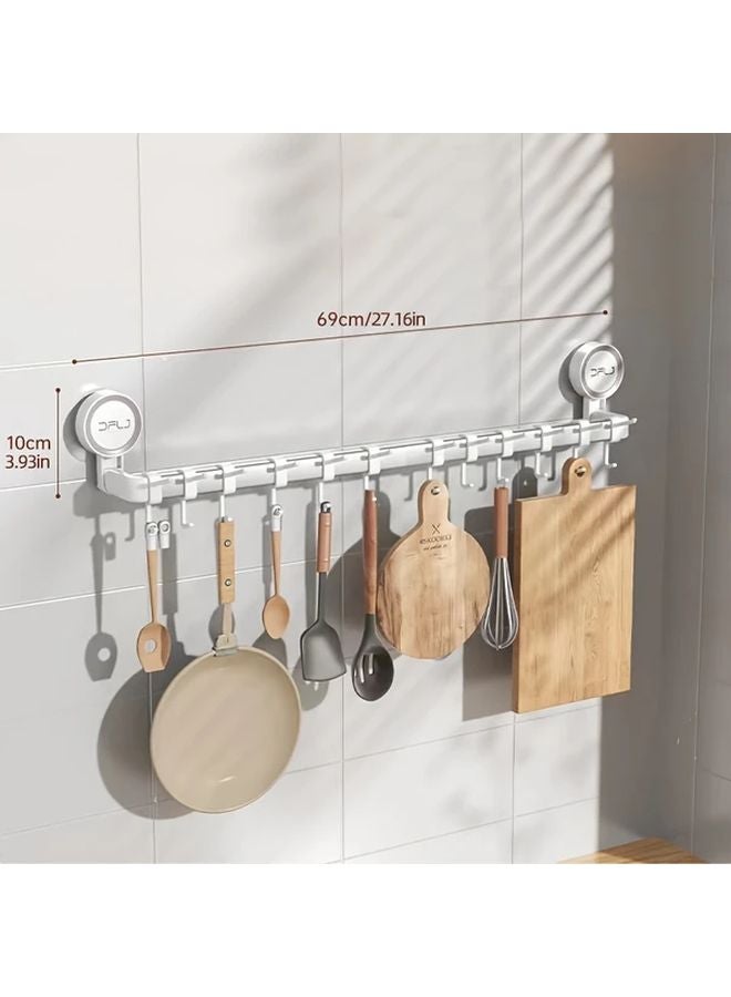 White Wall Mounted Organizer With 12 Hooks For Kitchen Utensils Space Saving - Image 4